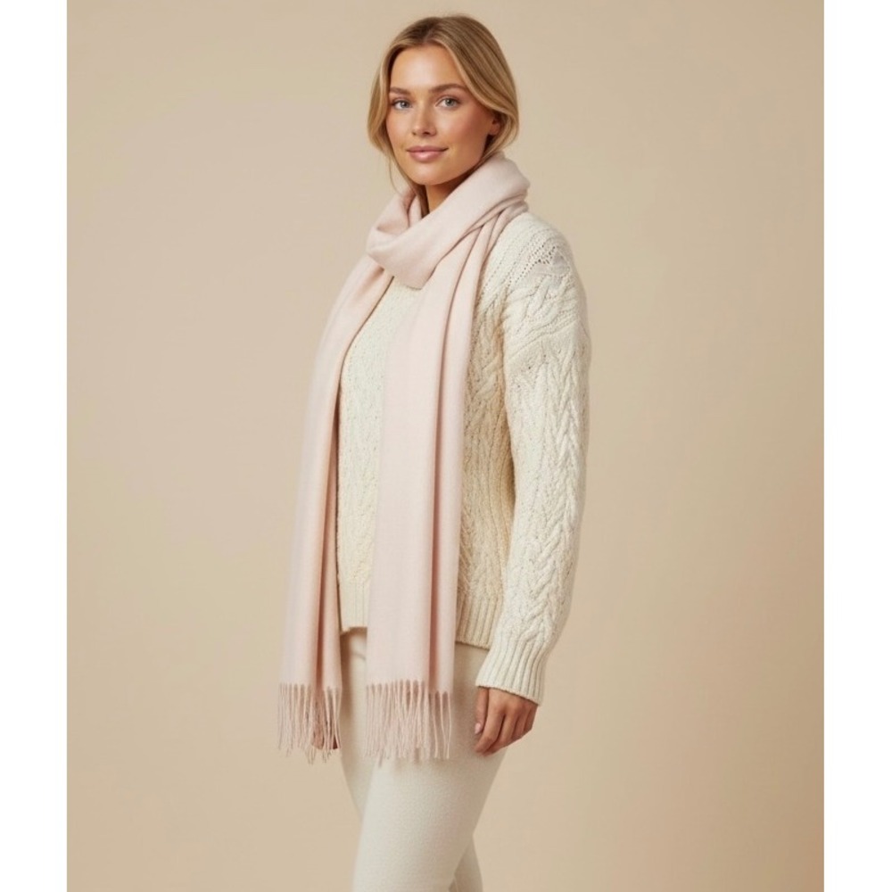 Indigo Pale Blush Pink Fringed Soft Knit Wrap‎ Scarf One Size Accessories Core
